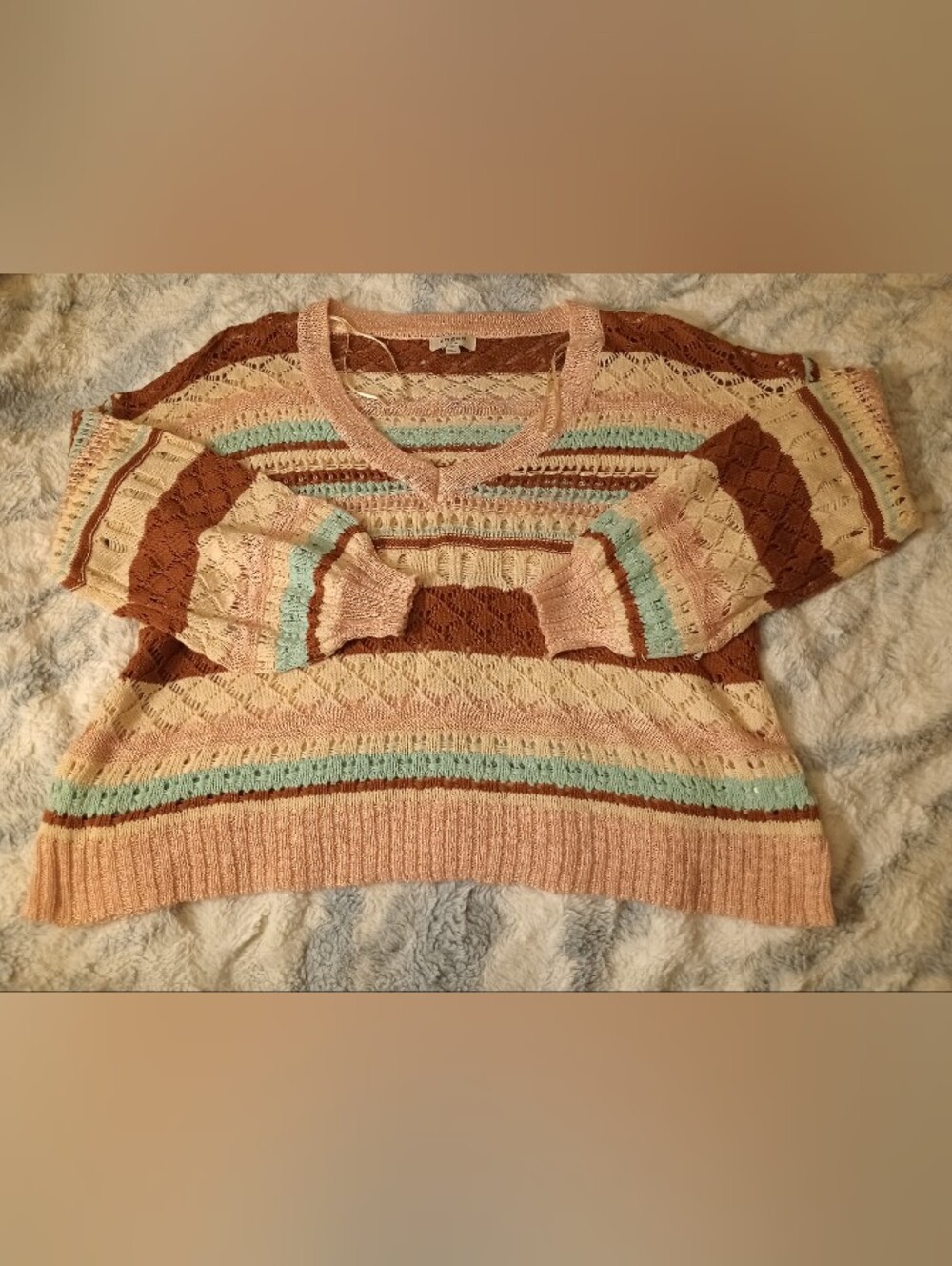 Boho Striped Pastel Open-Knit Women’s Sweater - Oversized Fit